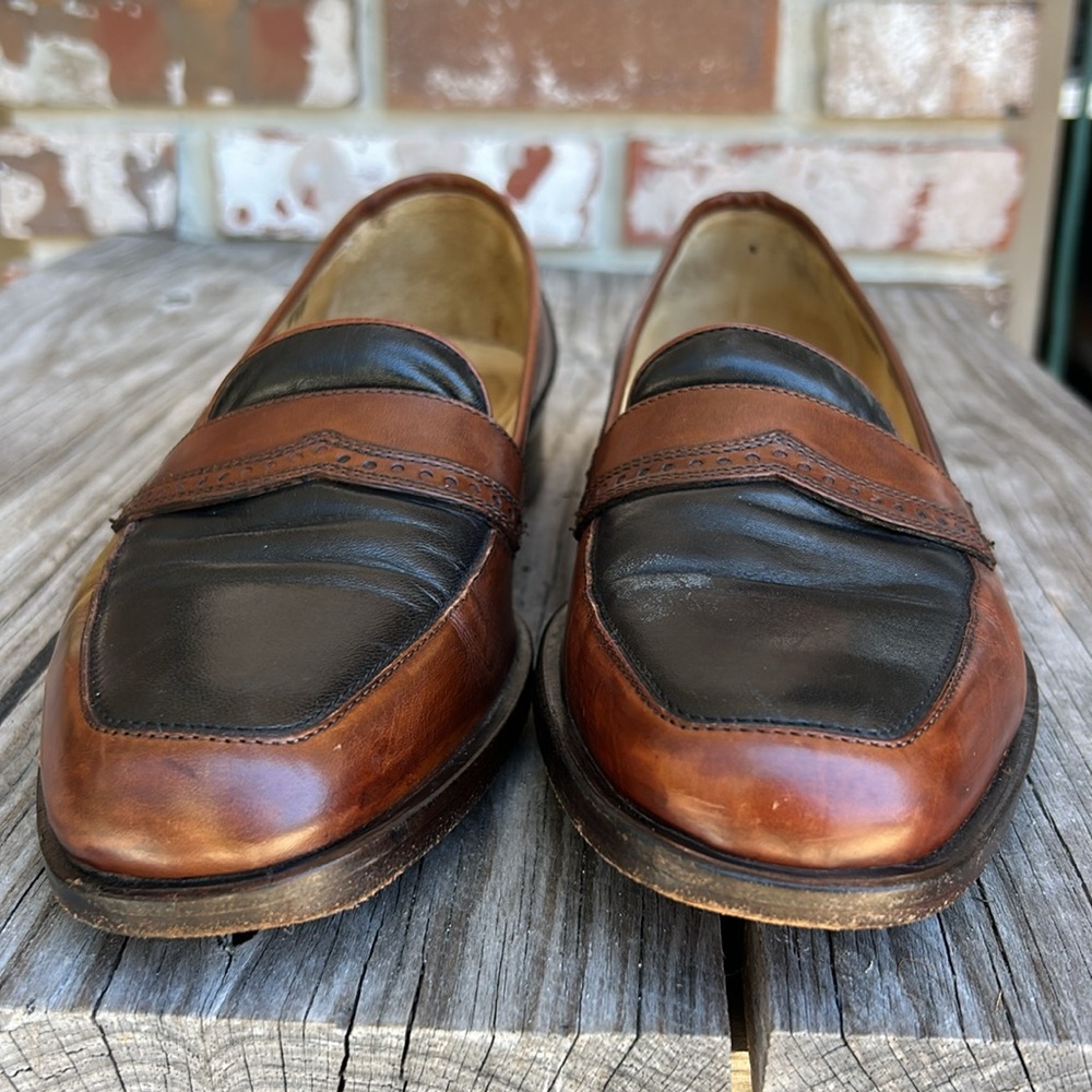 BRAGANO by COLE HANN LEATHER LOAFERS Made in Italy BROWN AND BLACK - Picture 7 of 14